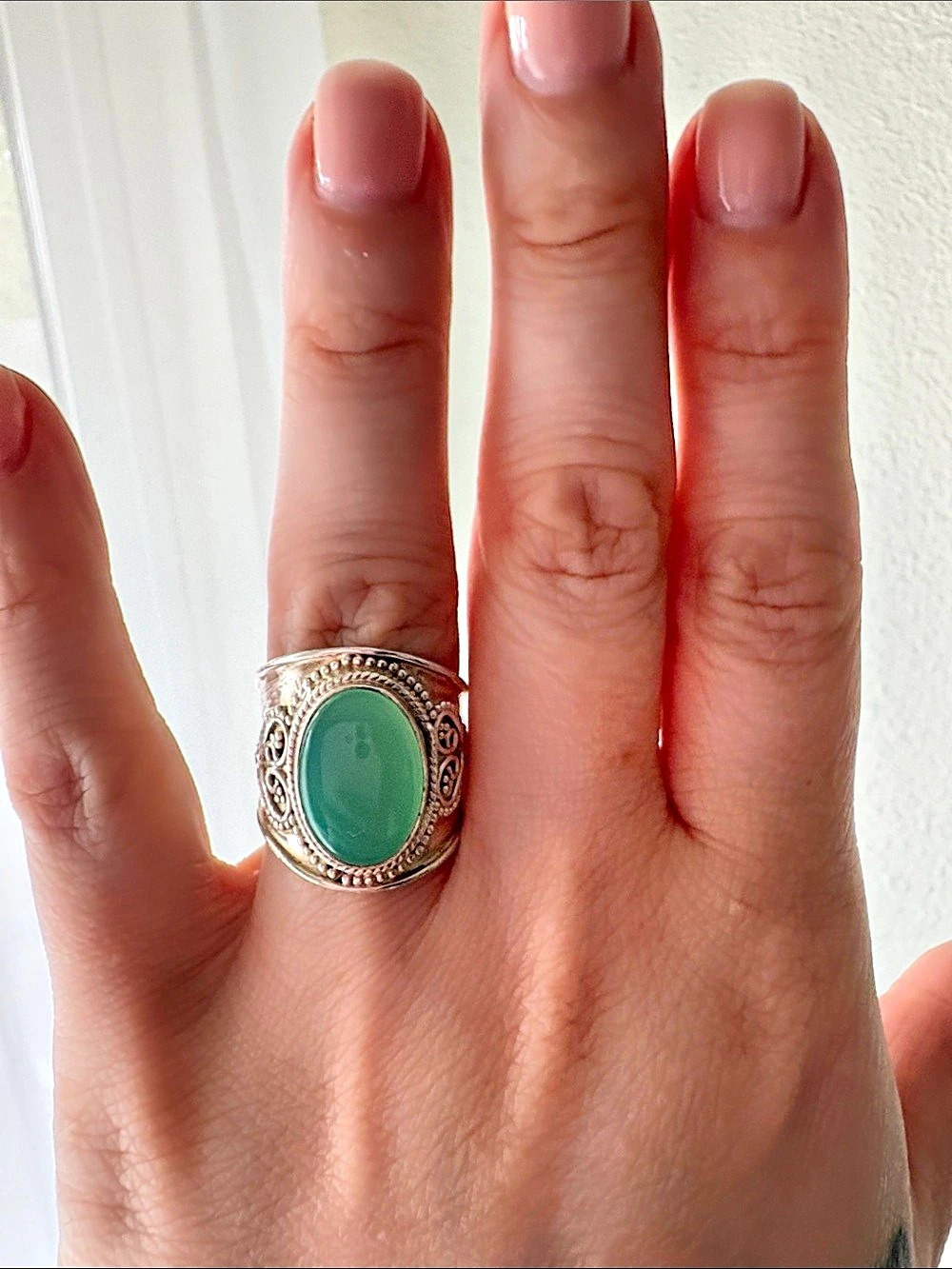 Green Aqua Chalcedony 925 Ring